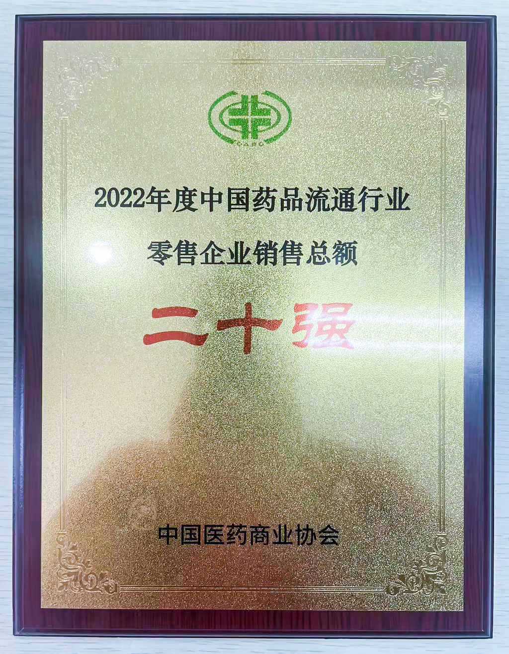 “2022年度中國藥品流通行業零售企業銷售總額榜”第十位